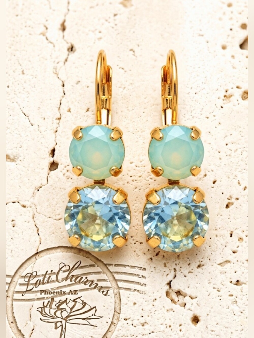 Genuine Aquamarine 1.87 Carats & Aqua Chalcedony in Yellow Gold Drop Earrings